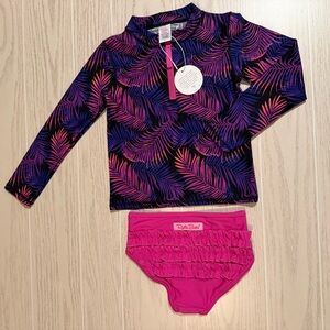 RuffleButts Girls Rash Guard Bikini Set Size 6 Tropical Pink Purple NEW
